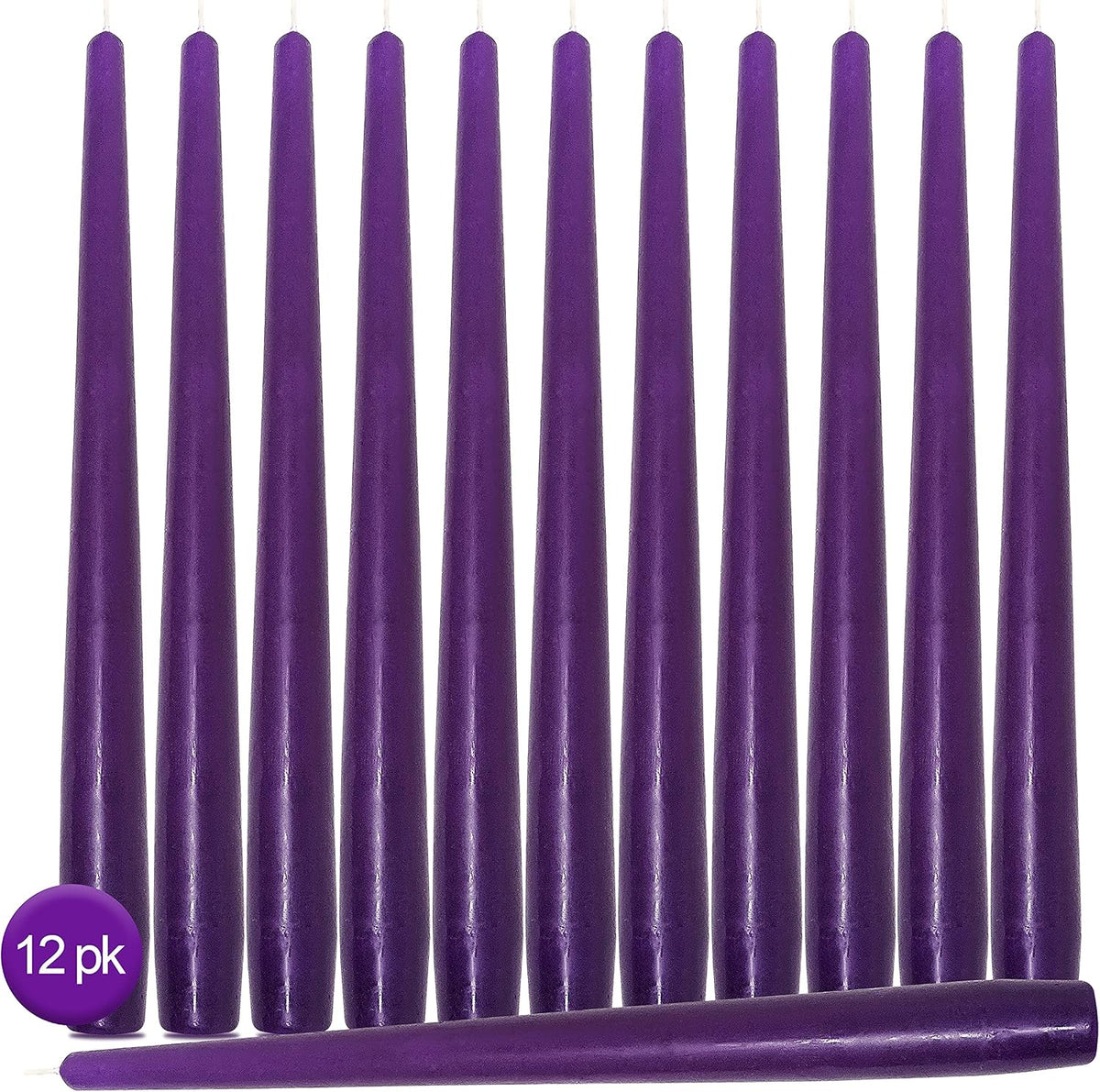 Hyoola Tall Taper Candles - 10 Inch Purple Unscented Dripless Taper Candles - 8 Hour Burn Time - 12 Pack