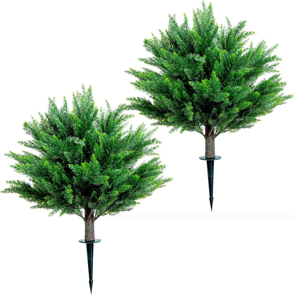 24.8" Artificial Cedar Topiary Tree 2ft (Set of 2) – Faux Cedar Trees for Outdoor Planters with Ground Spike, UV Resistant, Full & Realistic Evergreen Shrubs for Front Porch, Garden, Patio Decor
