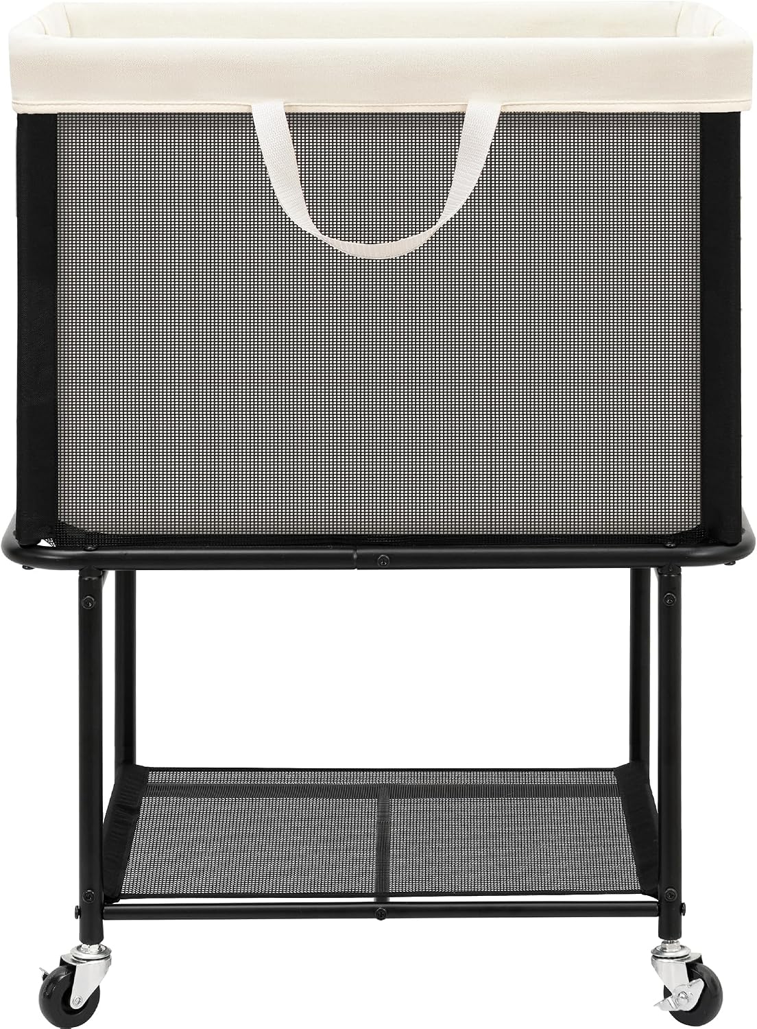 STO STO Rolling Laundry Hamper with Lockable Wheels, 29-Gallon (110L) Laundry Cart with Removable Canvas Bag, 2-Tier Clothes Basket Hamper with Shelf for Closet, Bedroom, Bathroom, Laundry Room, Beige