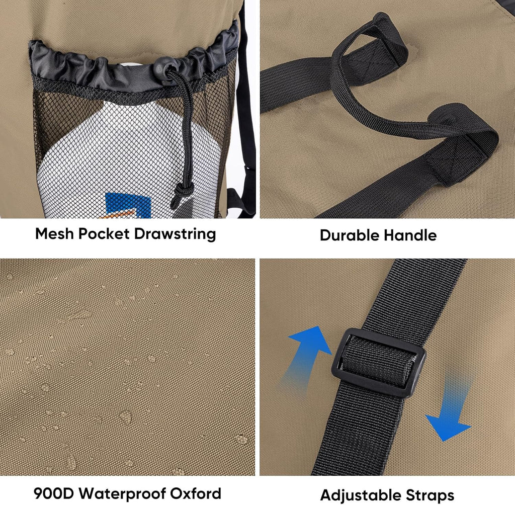 BALEINE 120L Laundry Bag Backpack, 900D Oxford Fabric Large Travel Laundry Bags with Shoulder Straps and 2 Mesh Pockets for College Dorm, Apartment, Laundromat (Khaki, 120L)