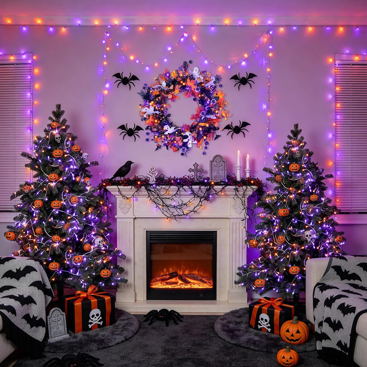 JMEXSUSS 33FT 100 LED Orange and Purple Halloween Lights