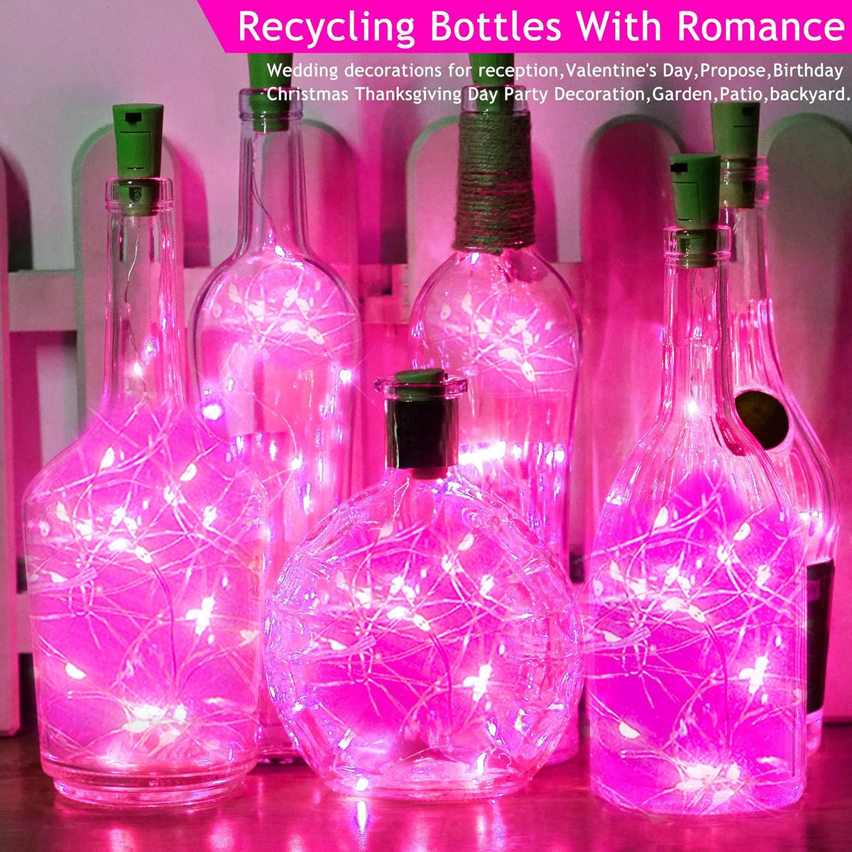 SmilingTown 12 Packs 20 LED Wine Bottle Lights with Cork - Pink Fairy String Lights Battery Operated Cork Lights for Wine Liquor Bottle,Jar,Vase,Christmas,Birthday,Wedding Halloween Party Table Decor