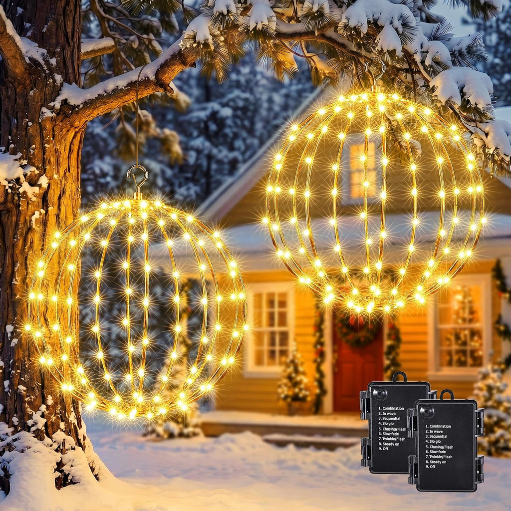 iBaycon 2 Pack Christmas Sphere Lights 11.8 in Battery Operated, Warm White