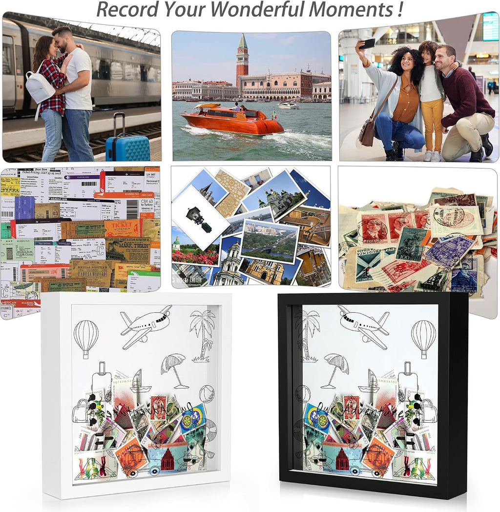 Jackma Travel Tickets Collection Shadow Box Frame, Funny Display Box for Collecting Tickets of Sporting Travelling Events – Piggy Bank Frame Memory Box with Slot on Top, Black 8x8”