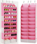 Criusia Over the Door Shoe Organizer, 20-30 Pairs Heavy-Duty Hanging Shoe Storage with Large Pockets, 10-Tier Door Shoe Rack with 4 Hooks for Sneakers Sandals Heels Boots (Pink)
