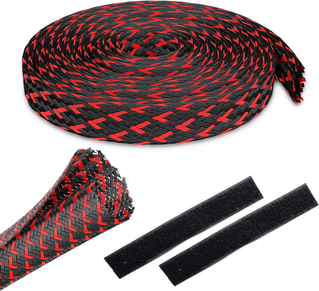 GEARit Split Wire Loom 1/2in 25ft Black/Red Cord Cover Pet Chew Protector