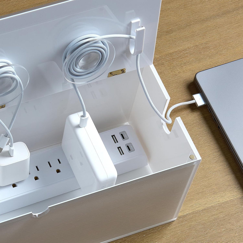 russell+hazel Acrylic Cable Management Box with Hinged Lid, Clear