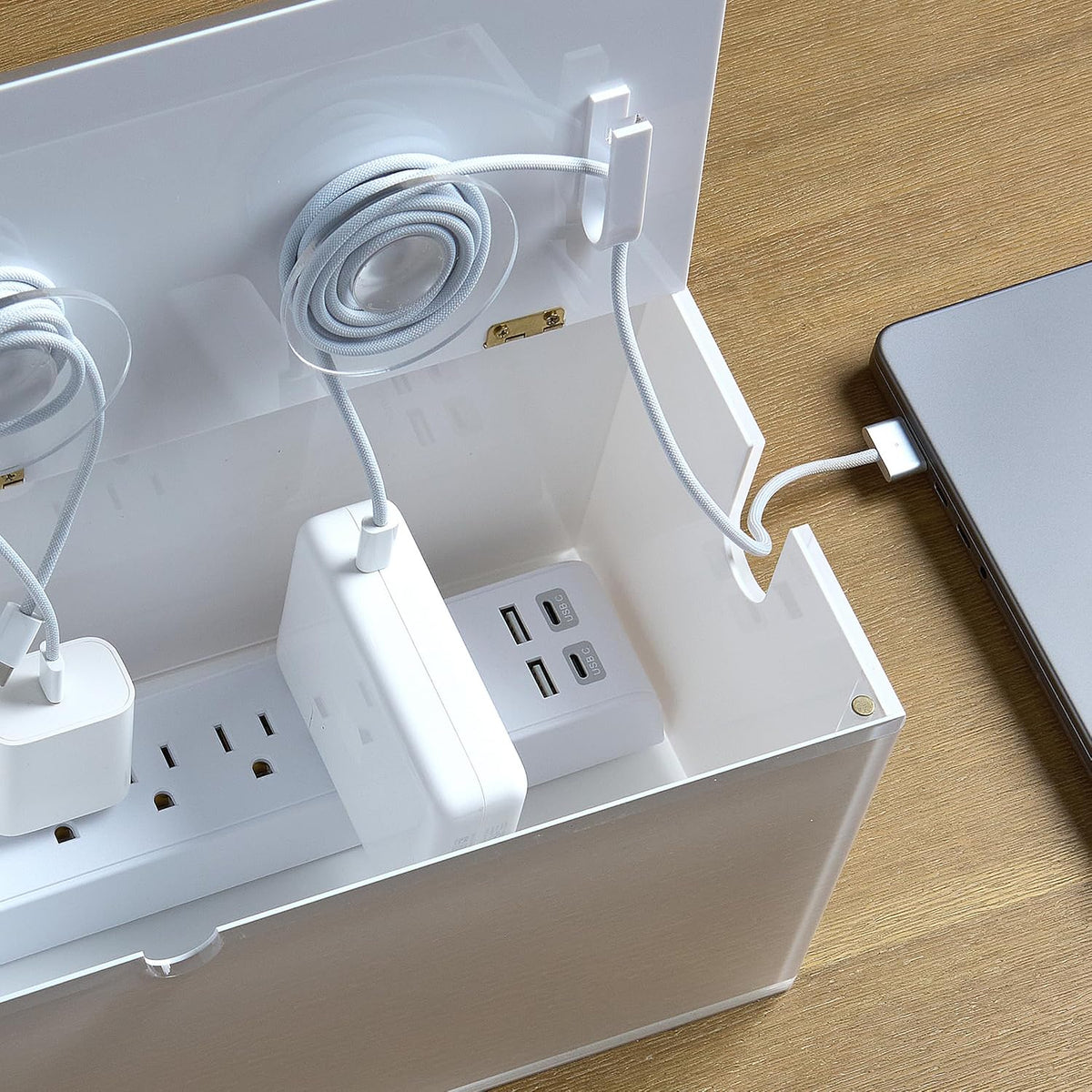 russell+hazel Acrylic Cable Management Box with Hinged Lid, Clear