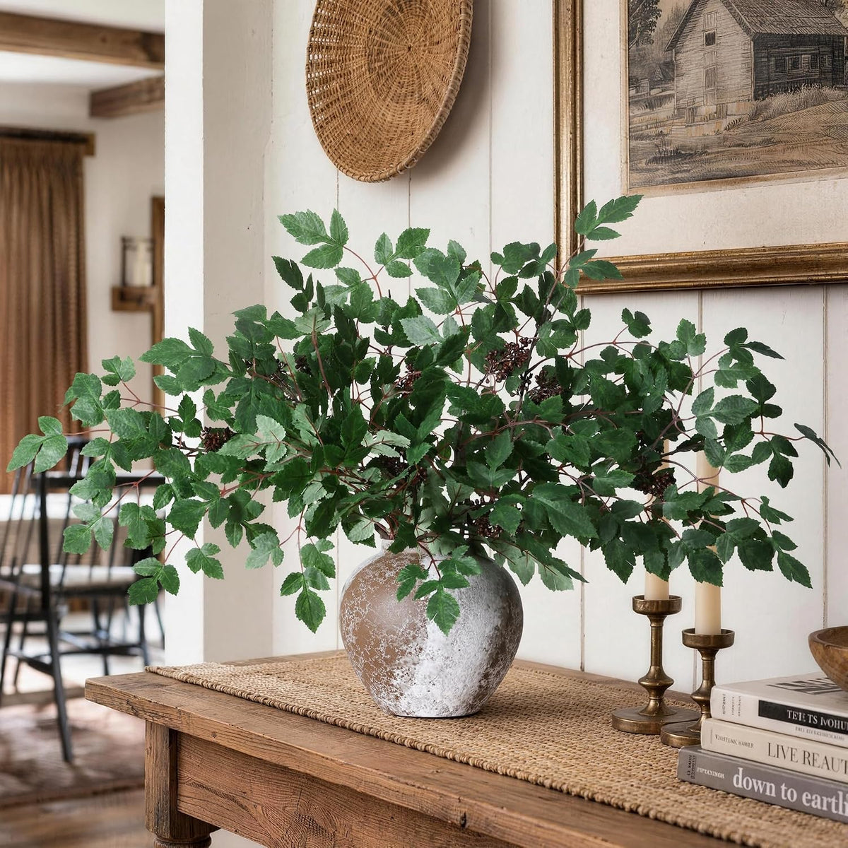 HyeFlora Artificial Cimicifuga Plant Leaf Spray Stems 4PCS Fake Greenery Branches 28.7 in Faux Leaves Real Touch Silk Plants DIY Stem for Vase Festival Home Kitchen Garden Party Farmhouse Decor