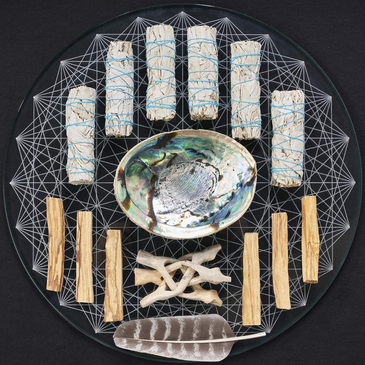 White Sage Smudge Kit with Palo Santo, Abalone Shell, Feather