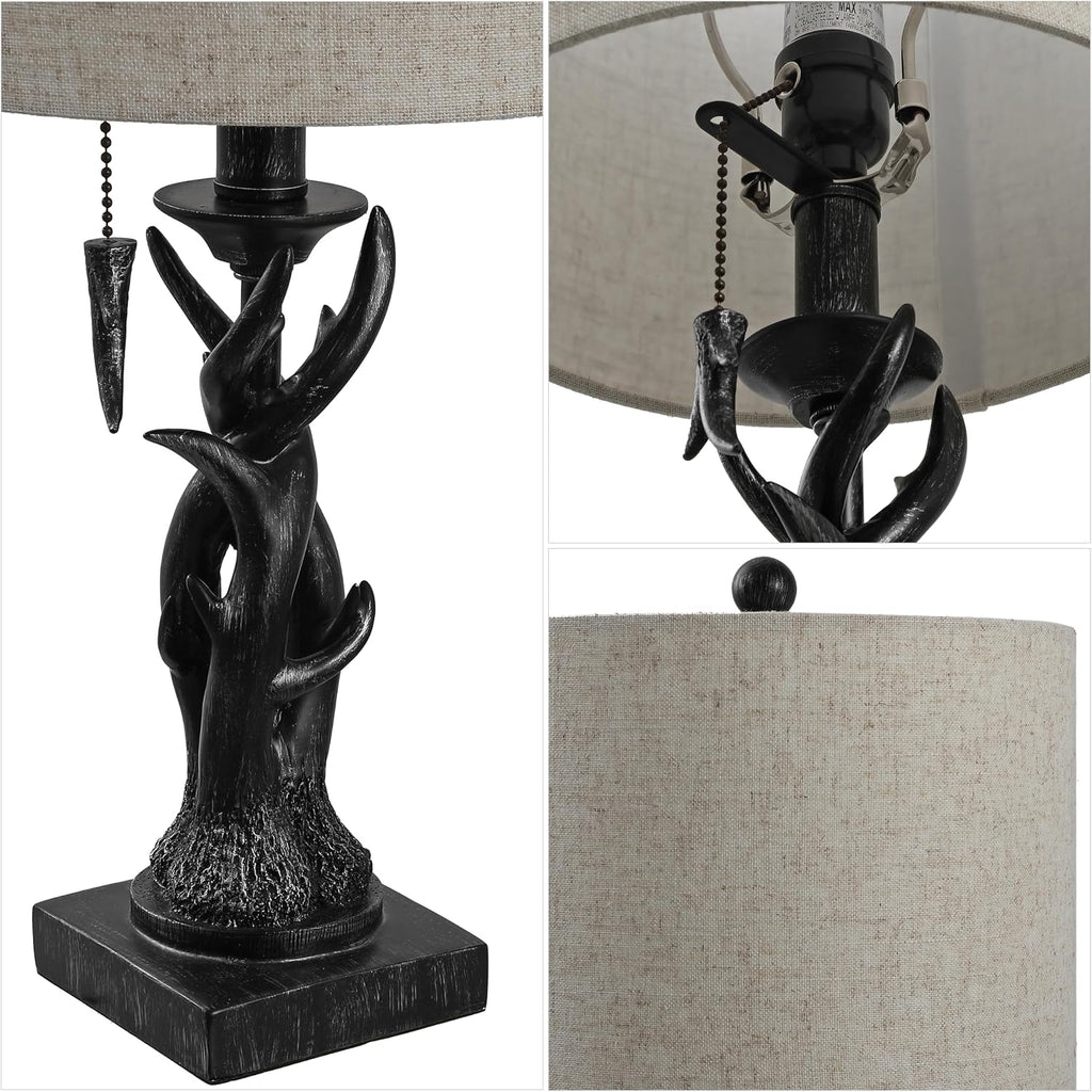 JONATHAN Y Gaston Rustic Faux Antler Resin Table Lamp 20.5", Antique Black