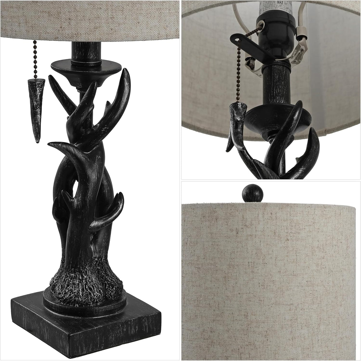 JONATHAN Y Gaston Rustic Faux Antler Resin Table Lamp 20.5", Antique Black
