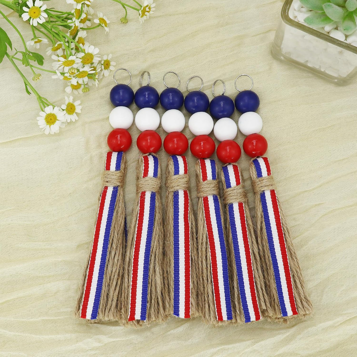 Gold Shower Curtain Hooks Rings, Rust Proof Patriotic Tassels, 12 Pack
