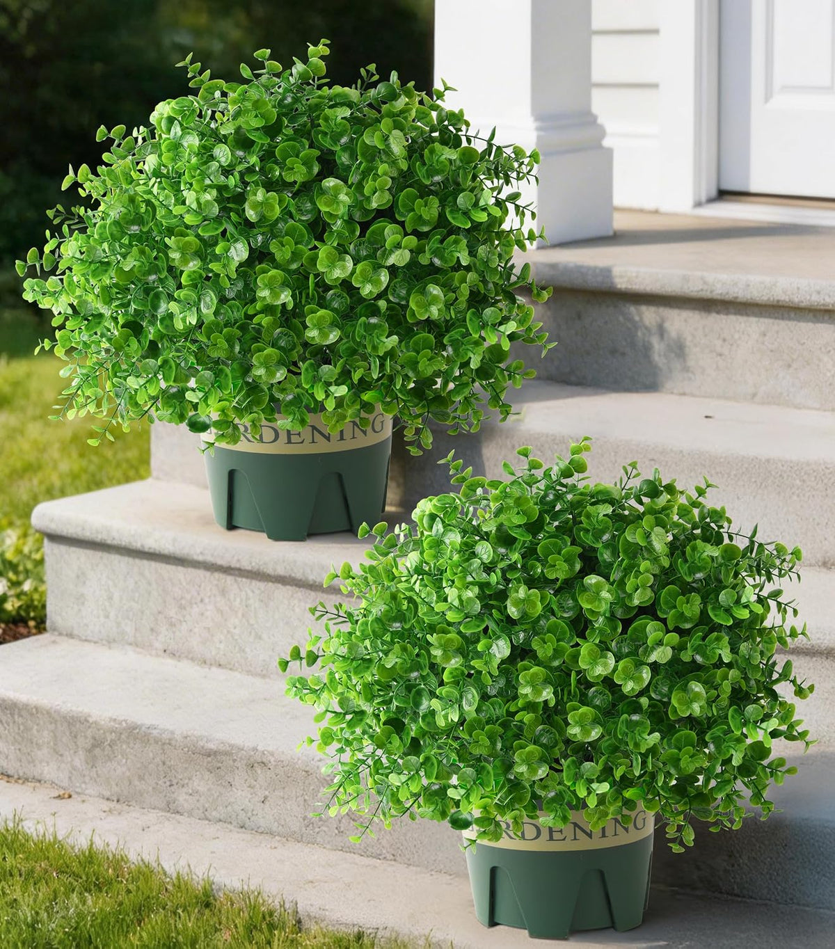 Fake Plants Artificial Boxwood Topiary, 2 Pack Artificial Plants Outdoor with Pot UV-Resistant Faux Plants Look Real Front Porch Farmhouse Garden Patio Yard Decor