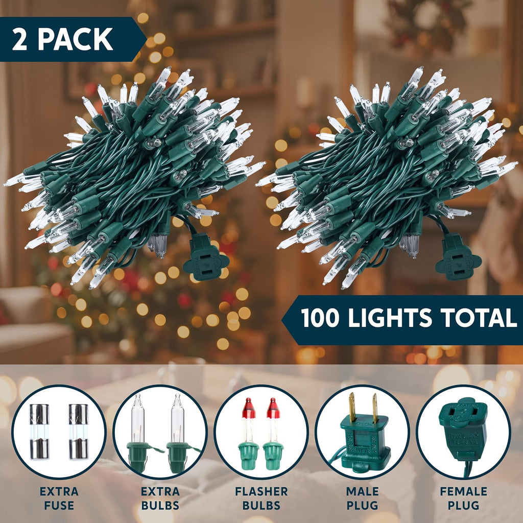 Joiedomi Clear Christmas String Lights Indoor,200(2x100) Mini White Fairy Light,43FT Lighting Decor for Patio Dorm Classroom Bedroom Holiday Wedding Party Garland Birthday Festival,Green Wire