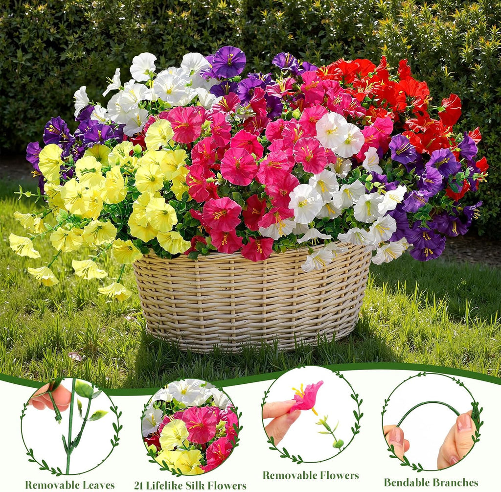 Alupssuc 24 Bundles Artificial Petunia Flowers UV Resistant for Outdoor