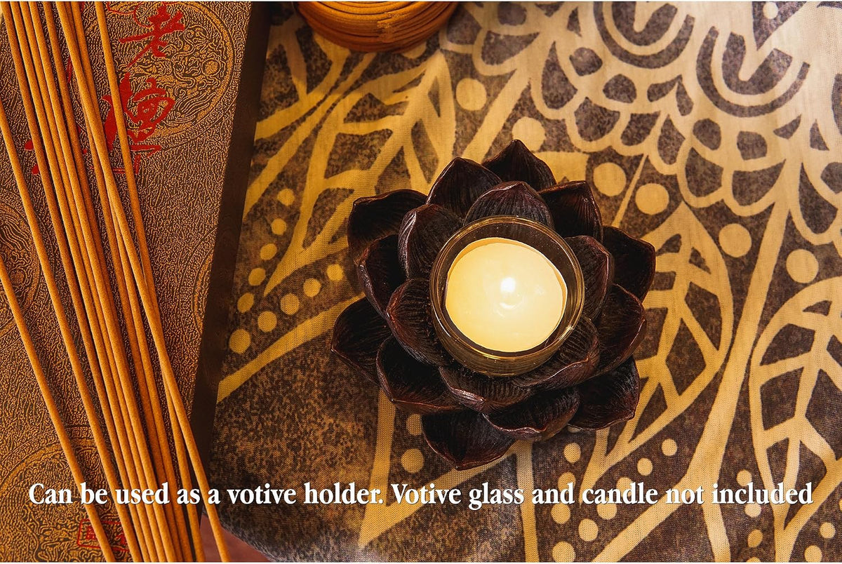 Lotus Incense Burner and Votive T-Light Candle Holder Meditation Flower Buddha