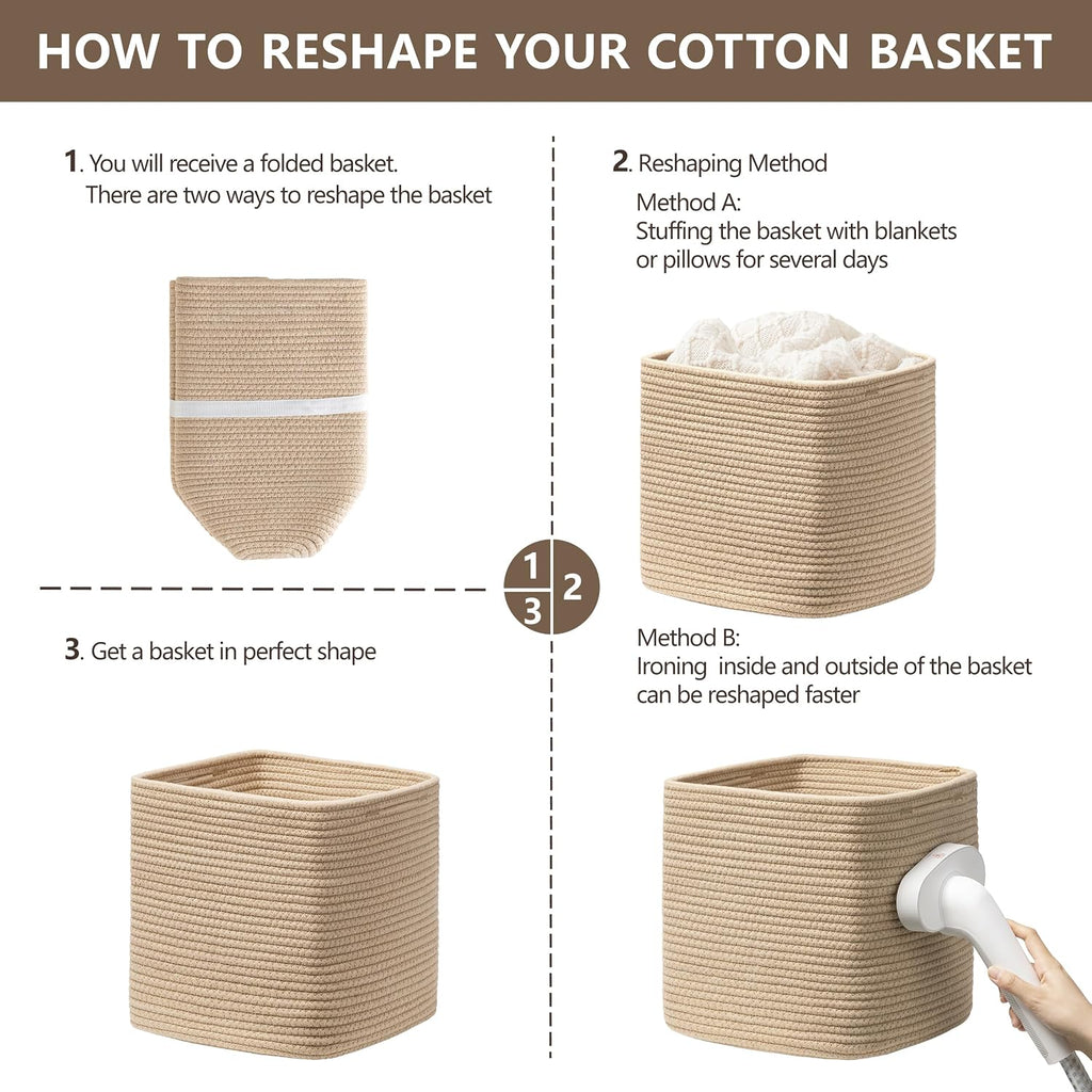 joybest 13inch Cube Storage Bins, Cotton Rope Woven Organizer Basket