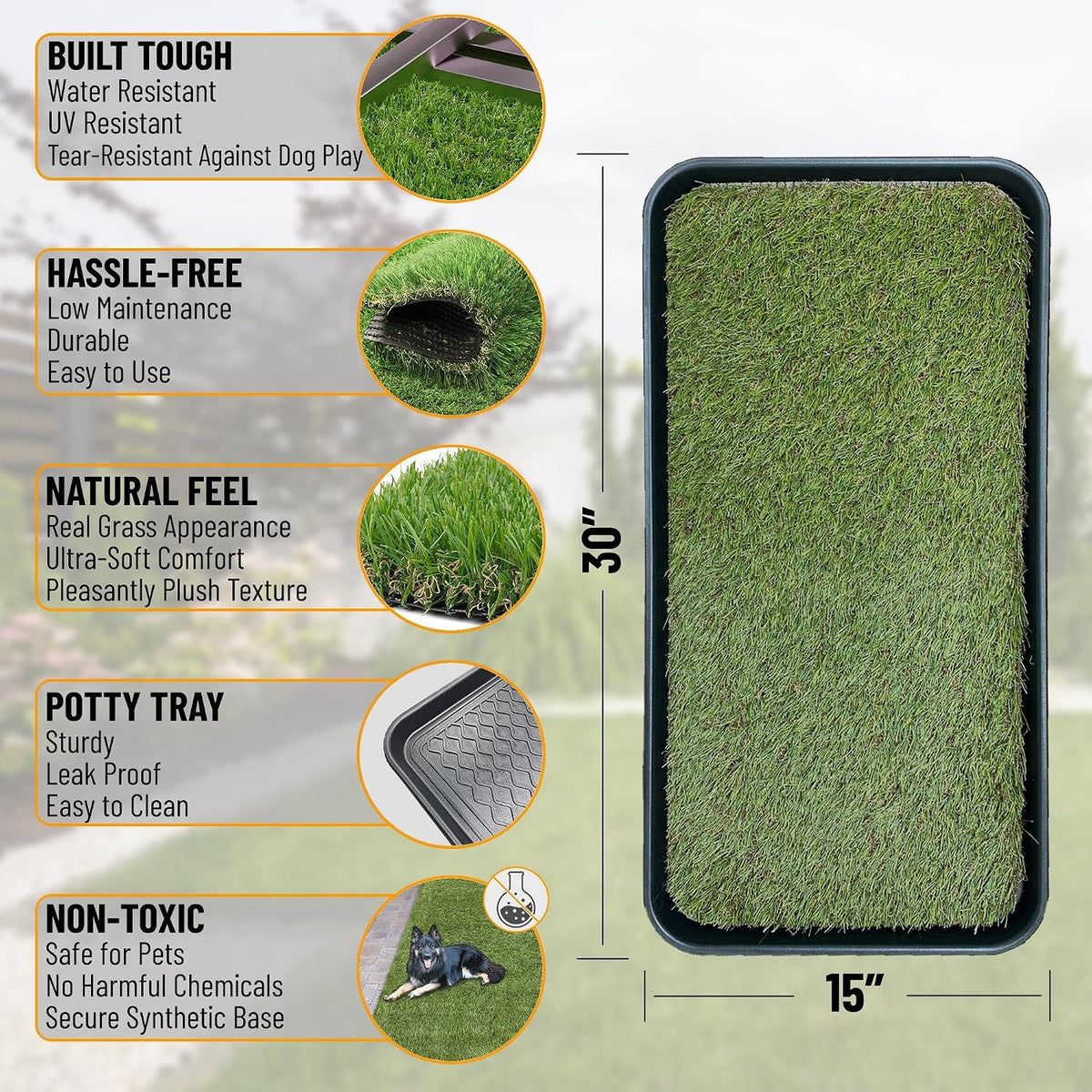 Ottomanson Artificial Grass Puppy Potty Training Pad with Tray, 15" x 30" Reusable Pee Pad for Small Pets and Dogs