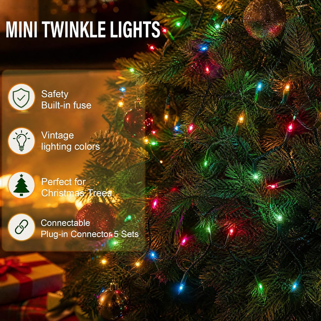 Dazzle Bright Multi-Colored Christmas Mini String Lights, 20FT 100 Count Incandescent Waterproof Fairy Lights Plug in, Connectable Christmas Decorations for Indoor Outdoor Home Party Garden Yard