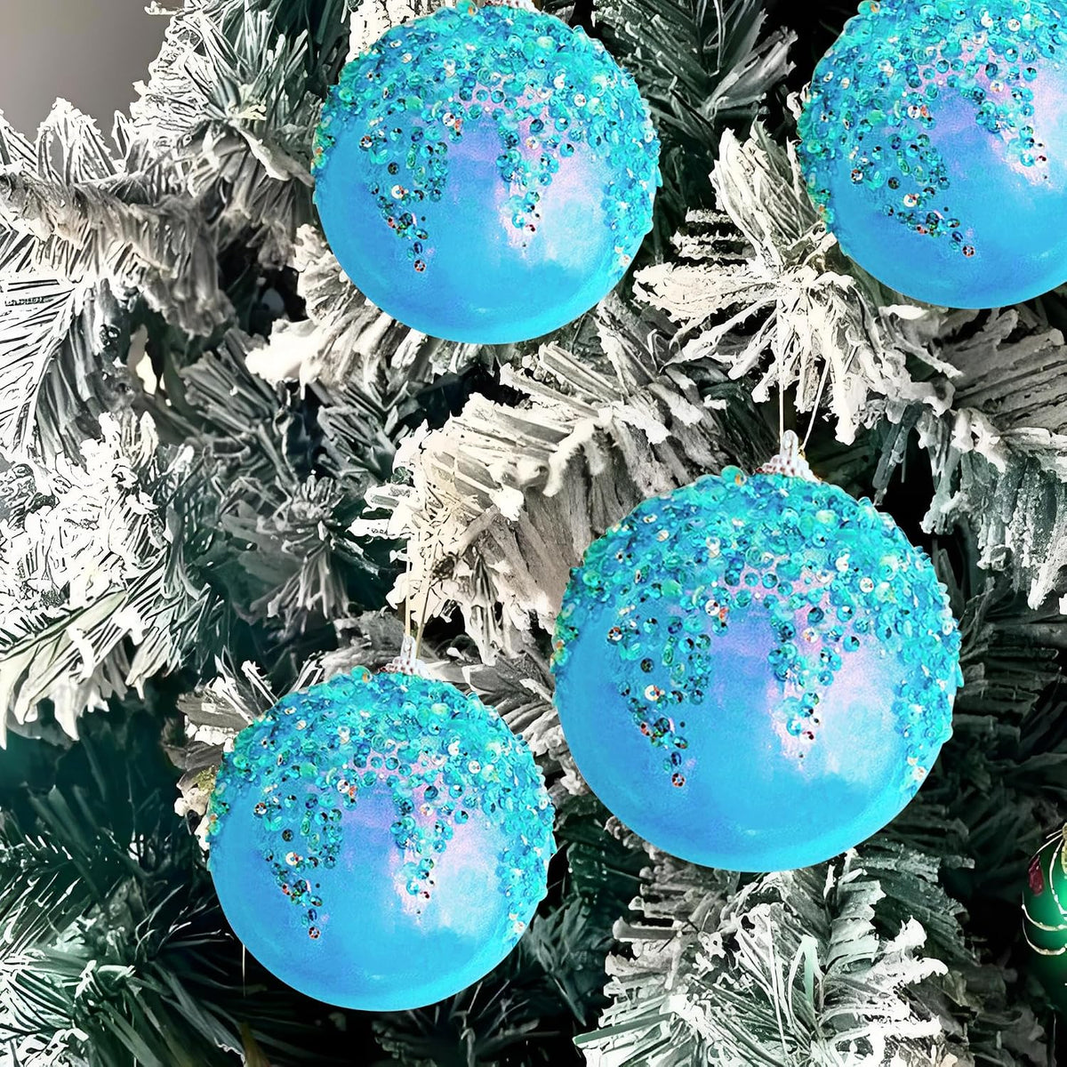 4Pcs Christmas Balls Ornaments -Shatterproof Christmas Ball for Xmas Tree Decorations Hanging,Wedding Party Holiday Decorations Fantasy Blue Glitter Ball 4in x 4 Pack