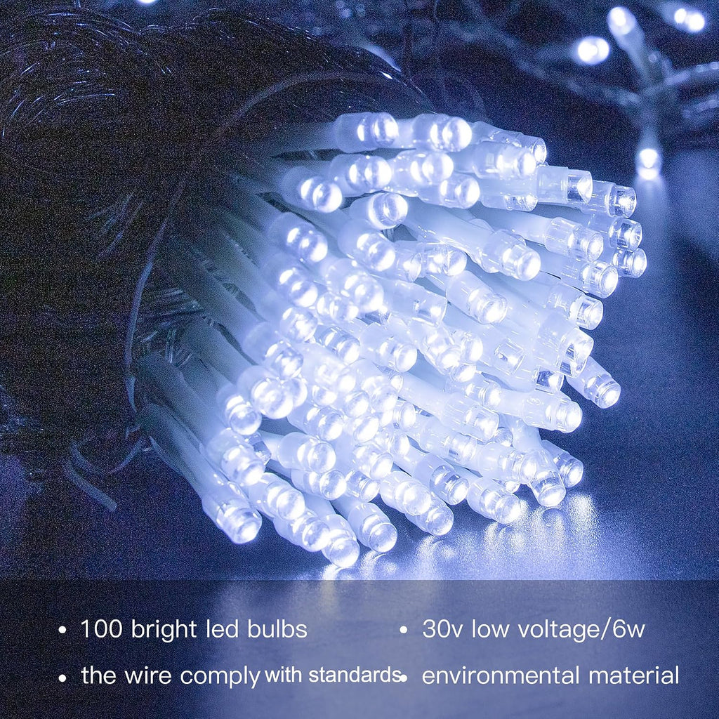 Hopolon 100 LED White Christmas String Lights, 33 FT Extendable