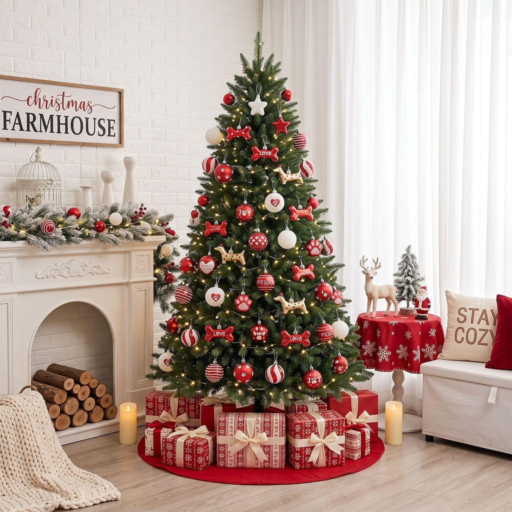 DecobyHannah 42ct Red White Christmas Ornaments Set Tree Dog Decorations