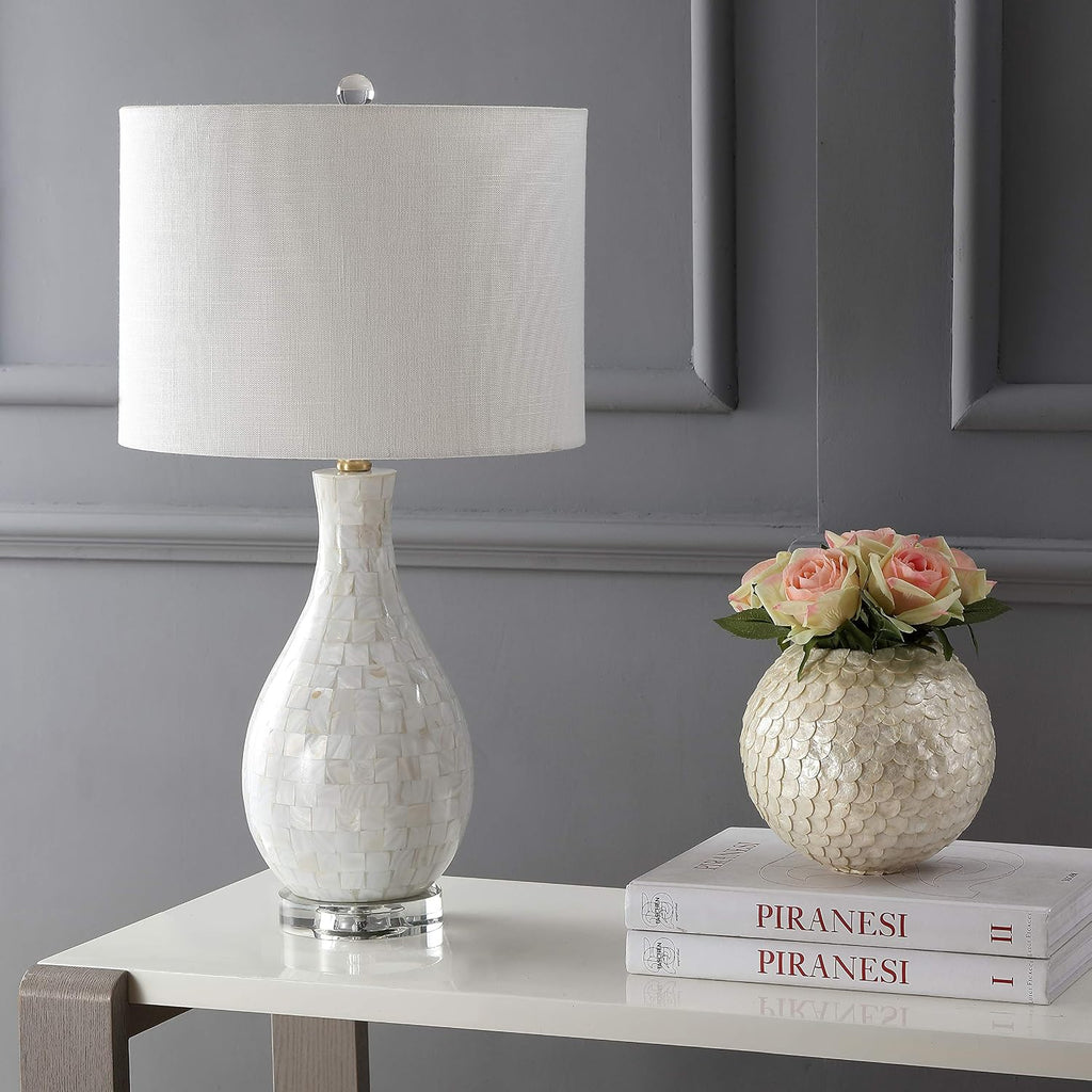 JONATHAN Y Josephine 26.5" Mother of Pearl Seashell Table Lamp, White
