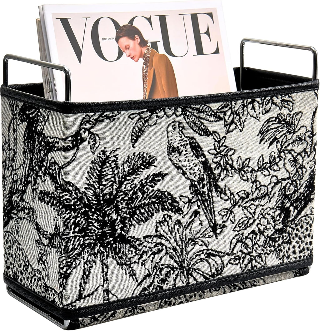 Leather Magazine Holder Rack Floor Basket for Bedroom & Living Room