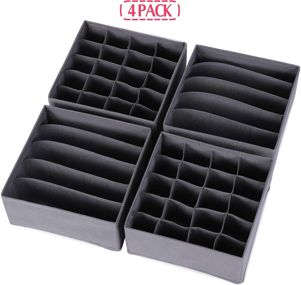 DIOMMELL 4 Pack Foldable Cloth Storage Box Closet Dresser Drawer Organizer Fabric Baskets Bins Containers Divider for Clothes Underwear Bras Socks Lingerie Clothing, Dark Grey 22-0000
