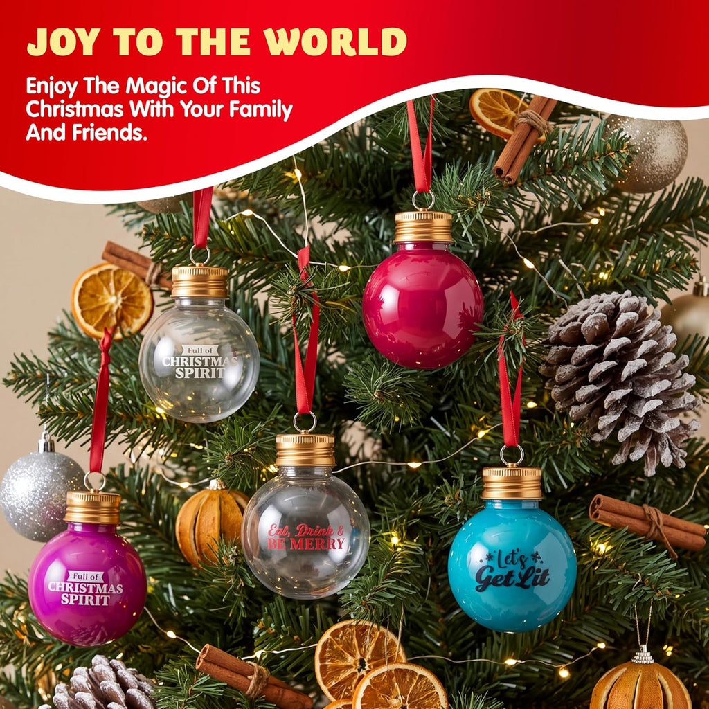 Joiedomi 18 Pcs Mini Christmas Boozeball Ornaments Set, 1.7 oz Clear Plastic Fillable Ball, Ball Ornaments for Christmas Tree Hanging Decorations Indoor, Xmas Party Favors Supplies Presents