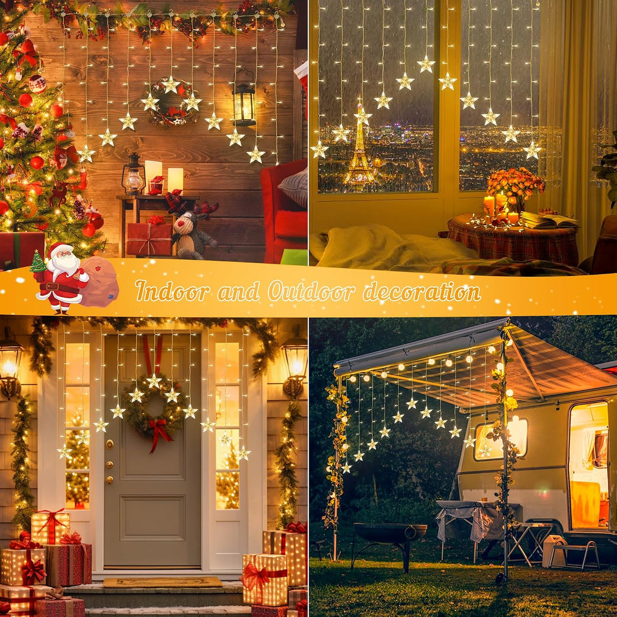woohaha Christmas Star Icicle Curtain Lights,118LED Warm White