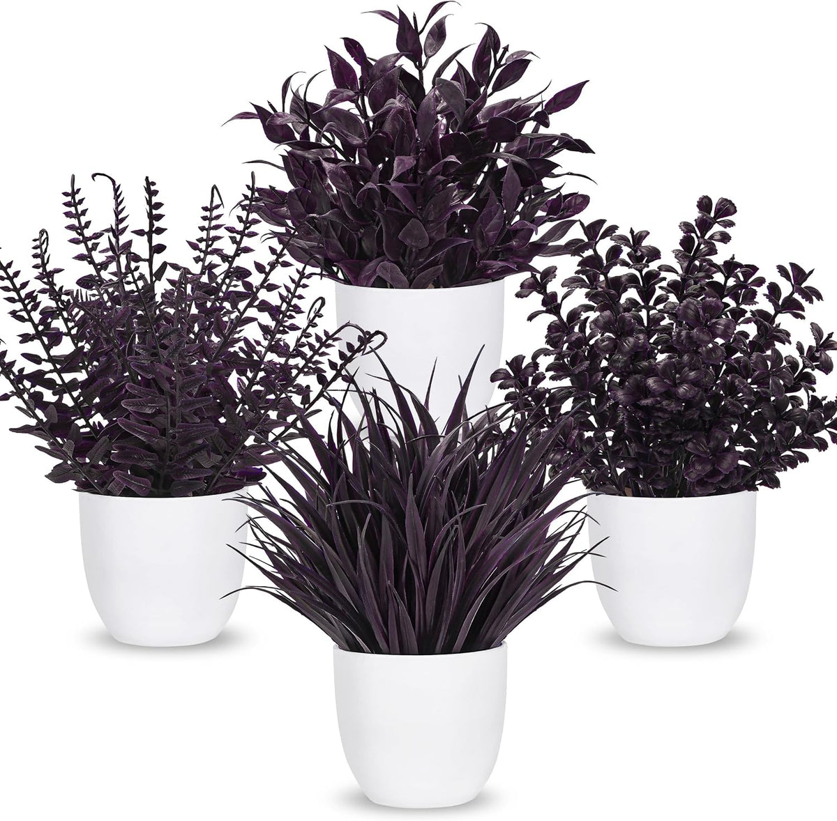 Der Rose 4 Pack Purple Artificial Plants in Pots, Halloween Fall Decor
