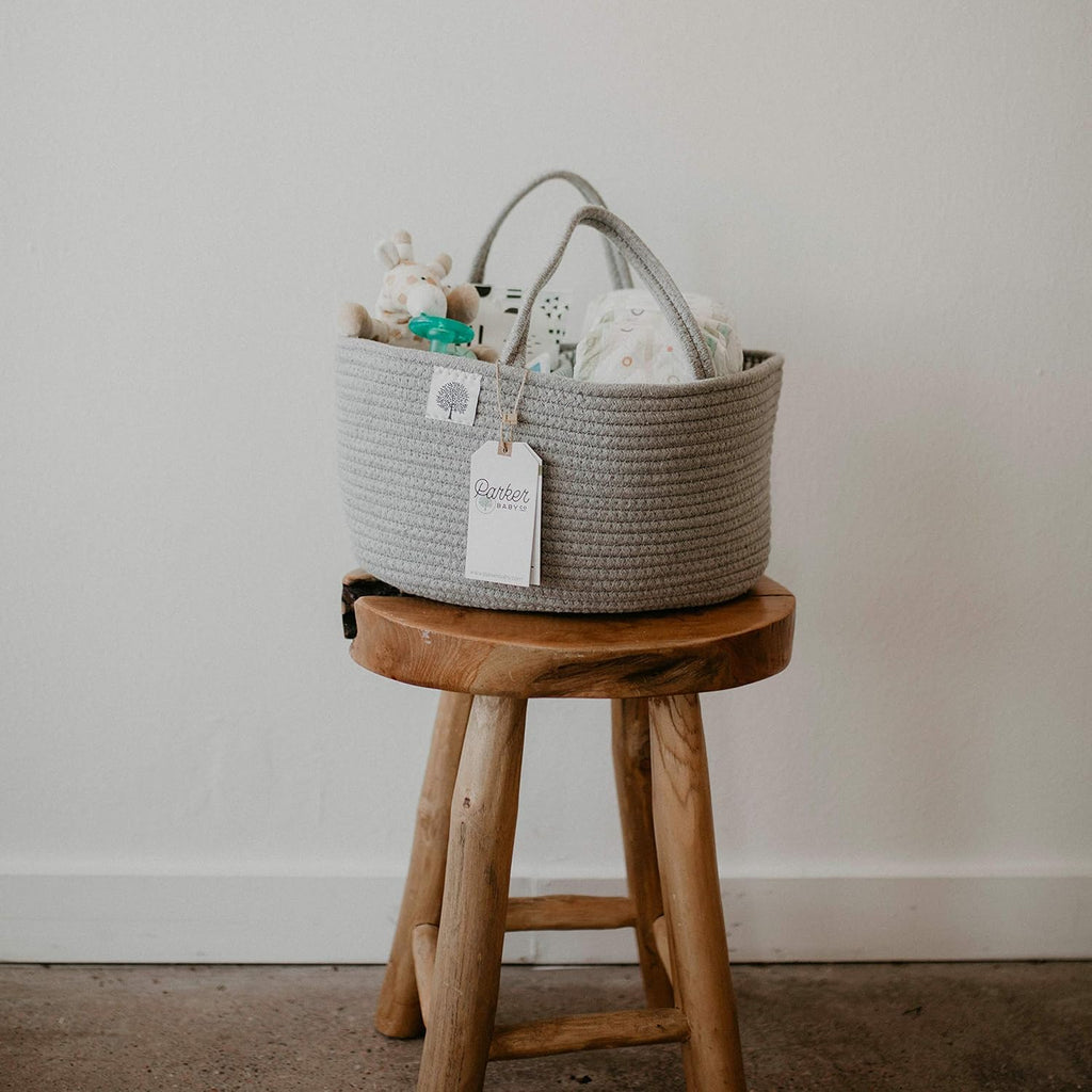 Parker Baby Co. Soft Rope Diaper Caddy Organizer for Nursery & Car - Gray
