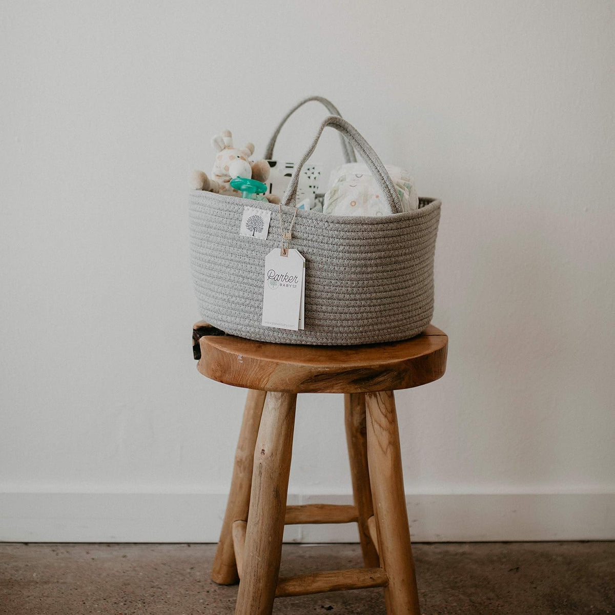 Parker Baby Co. Soft Rope Diaper Caddy Organizer for Nursery & Car - Gray