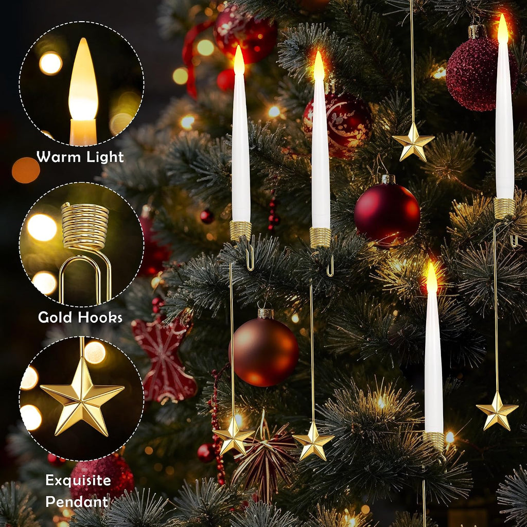 LUSHARBOR Christmas Tree Candles, 10 Pack Flameless Taper Candles for Trees