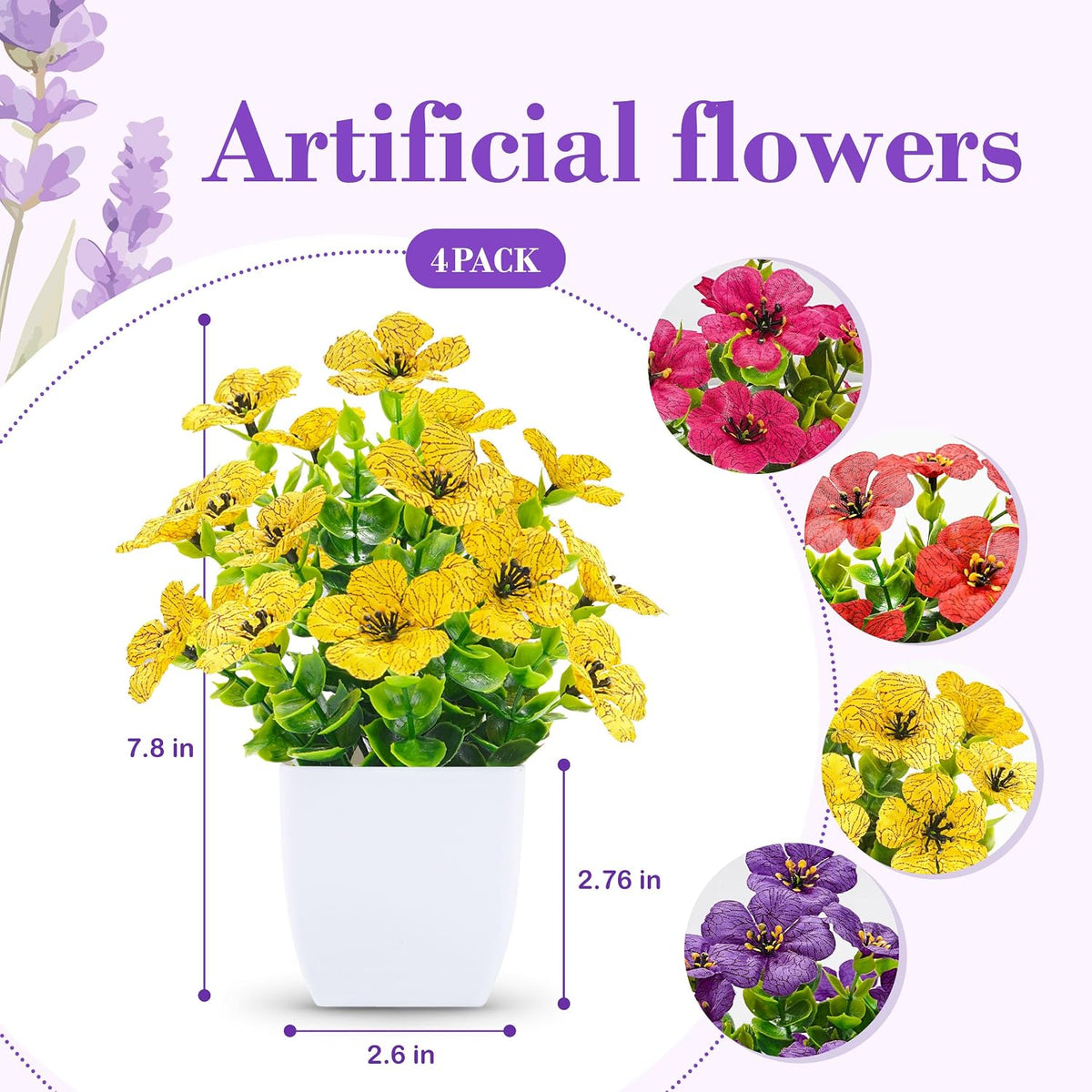 Der Rose 4 Pack Fake Plants with Fragrance Discs Flowers for Spring Decor