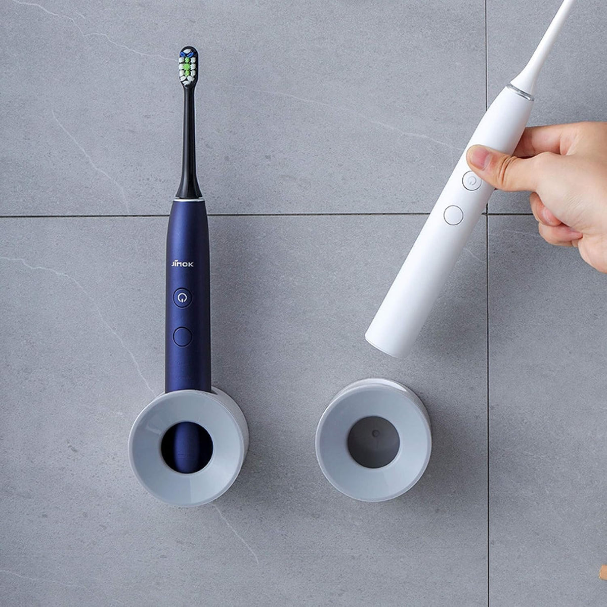 Electric Toothbrush Holder for Bathroom, Wall Mounted for Shower Space-Saving, Bathroom Storage Organizer Caddy, Toothbrush Holder for Kids, Bathroom Decor (4, Grey)