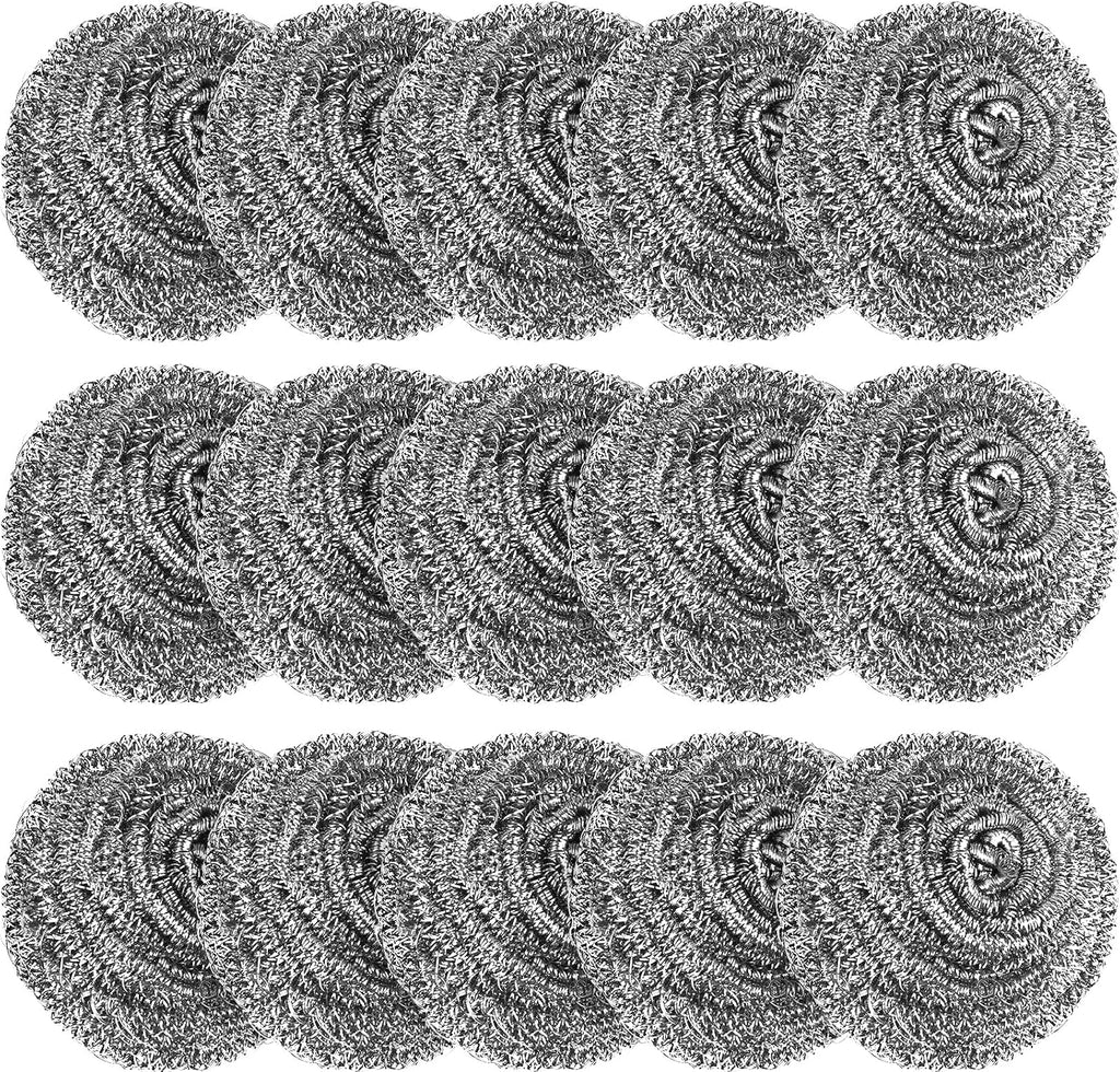 15 Pack Steel Wool Scrubber, Metal Kitchen Scrubbing Sponges, Dishwashing Scouring Pads Heavy Duty, Premium Stainless Steel Scrubbers for Cleaning Dishes Pots and Pans Bathroom Oven (Sliver) by VOPTON