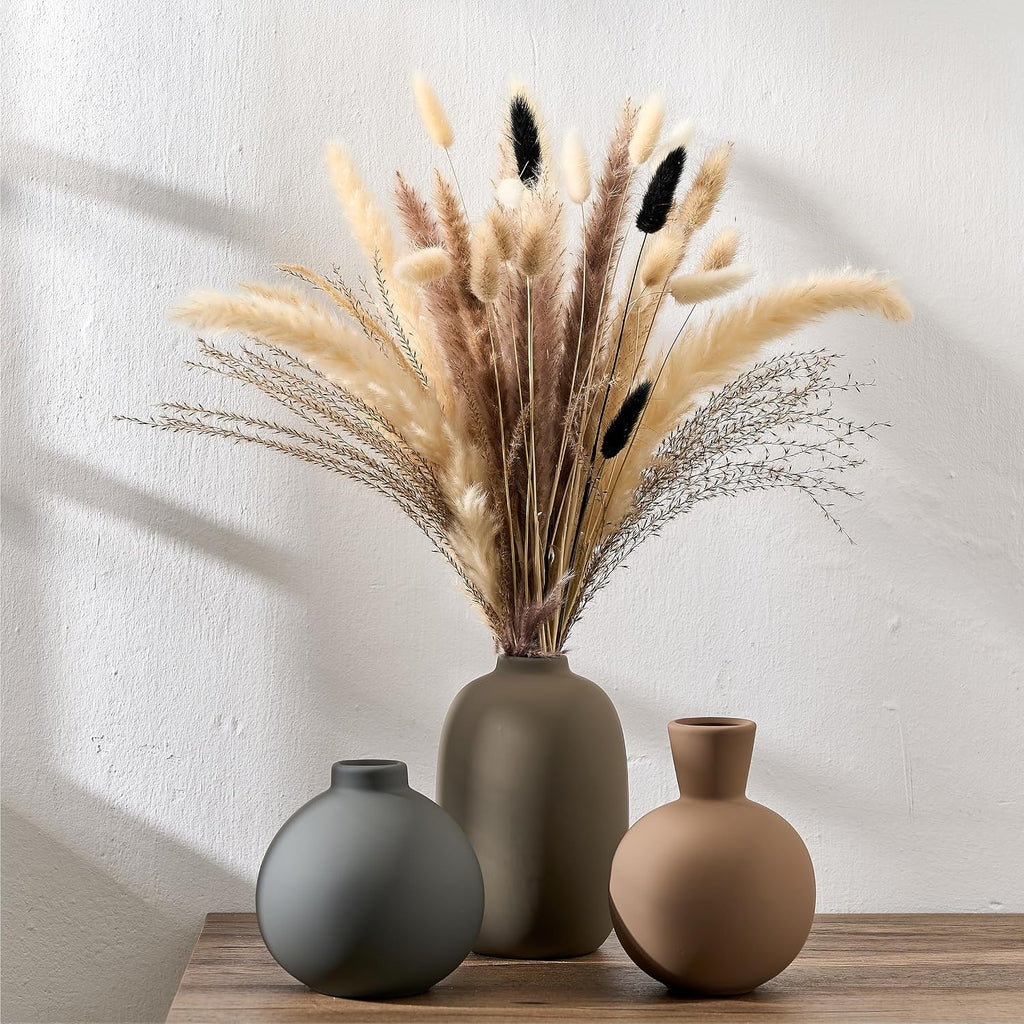 Multicolor Ceramic Vase Set of 3, Nordic Minimalist Vases Home Decor, Modern Aesthetic Farmhouse Decorative for Bouquet Pampas Grass Dried Fresh Flowers, Living Room, Entryway Mantel, Bedroom, Kitchen