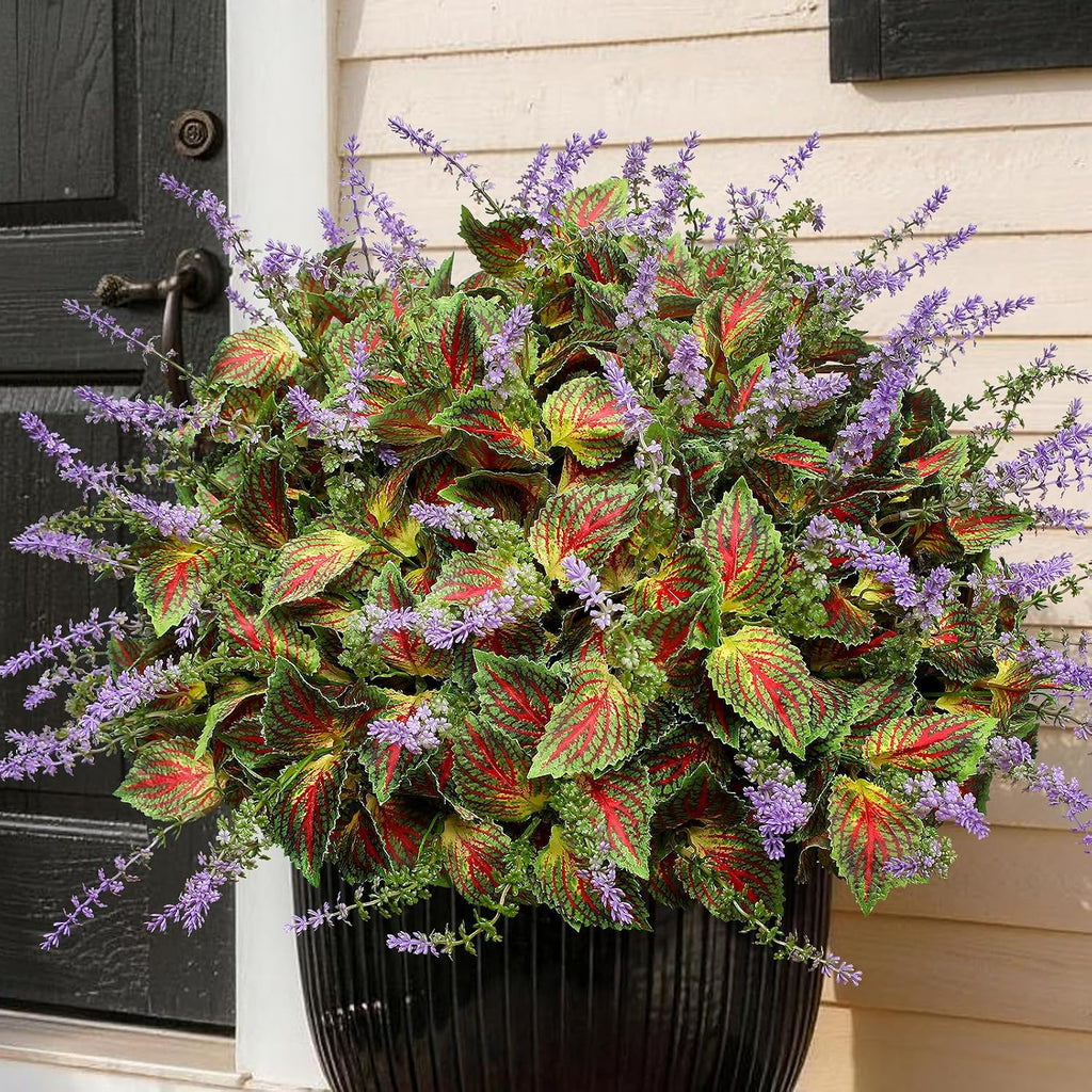 12 Bundles Artificial Coleus Flowers | UV Resistant No Fade Silk Faux Plants | Spring Summer Outdoor Fake Greenery for Garden Patio Planters Front Porch Pathway Decor (Yellow)