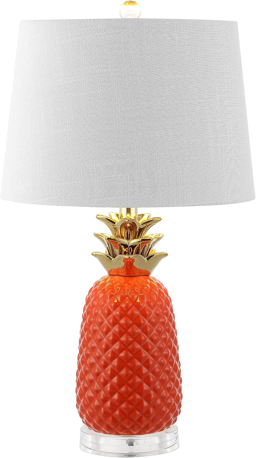 JONATHAN Y Pineapple Ceramic Table Lamp Bedside Nightstand 23", Orange/Gold