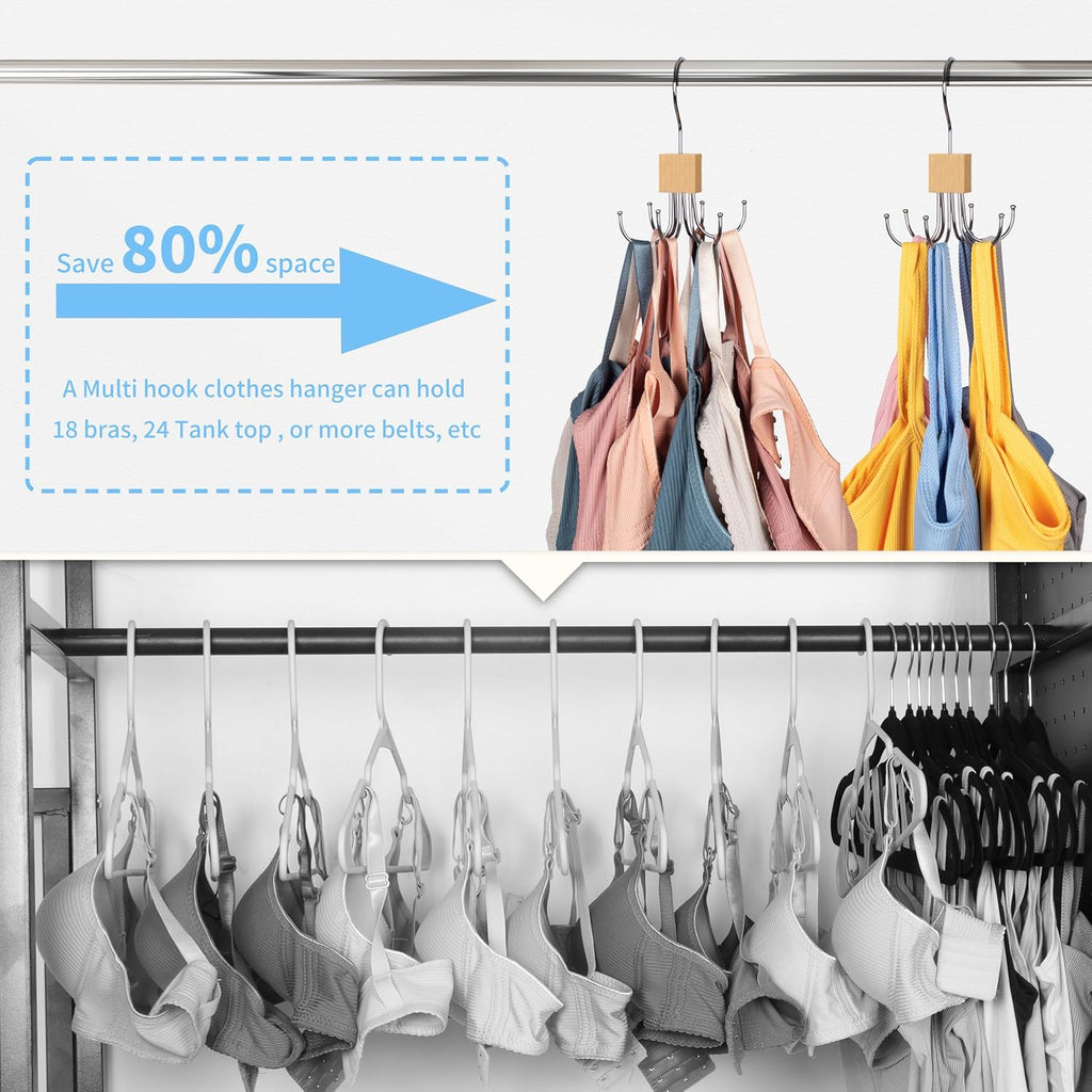 Tank Top Hanger,Rotatable Bra Hanger,Max 36 Storage Capacity Sports Bra Hangers,Space Saving Hangers for Dorm,Closet Organizers and Storage,Closet Organizer for Belt,Scarf, Purse,Wood