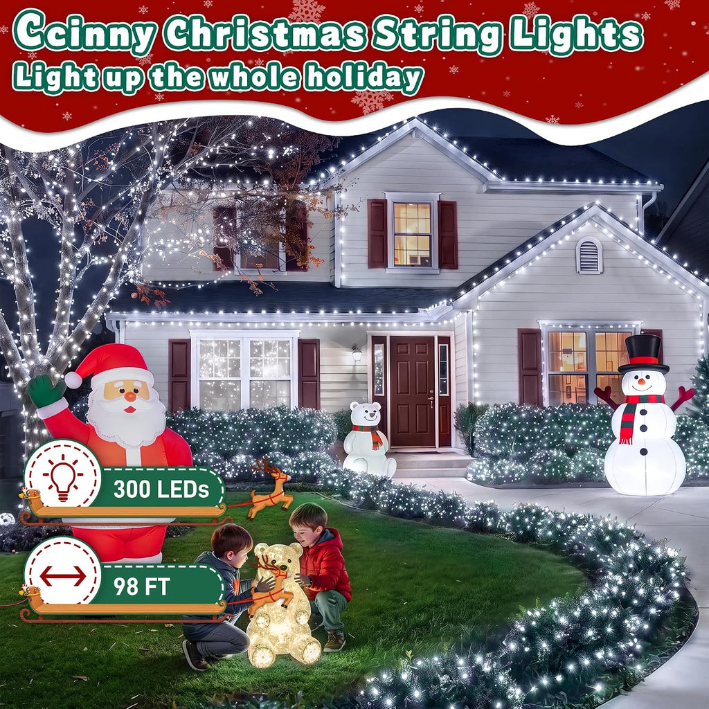 Outdoor Christmas Lights 300 LED 98FT, 13 Modes Cool White