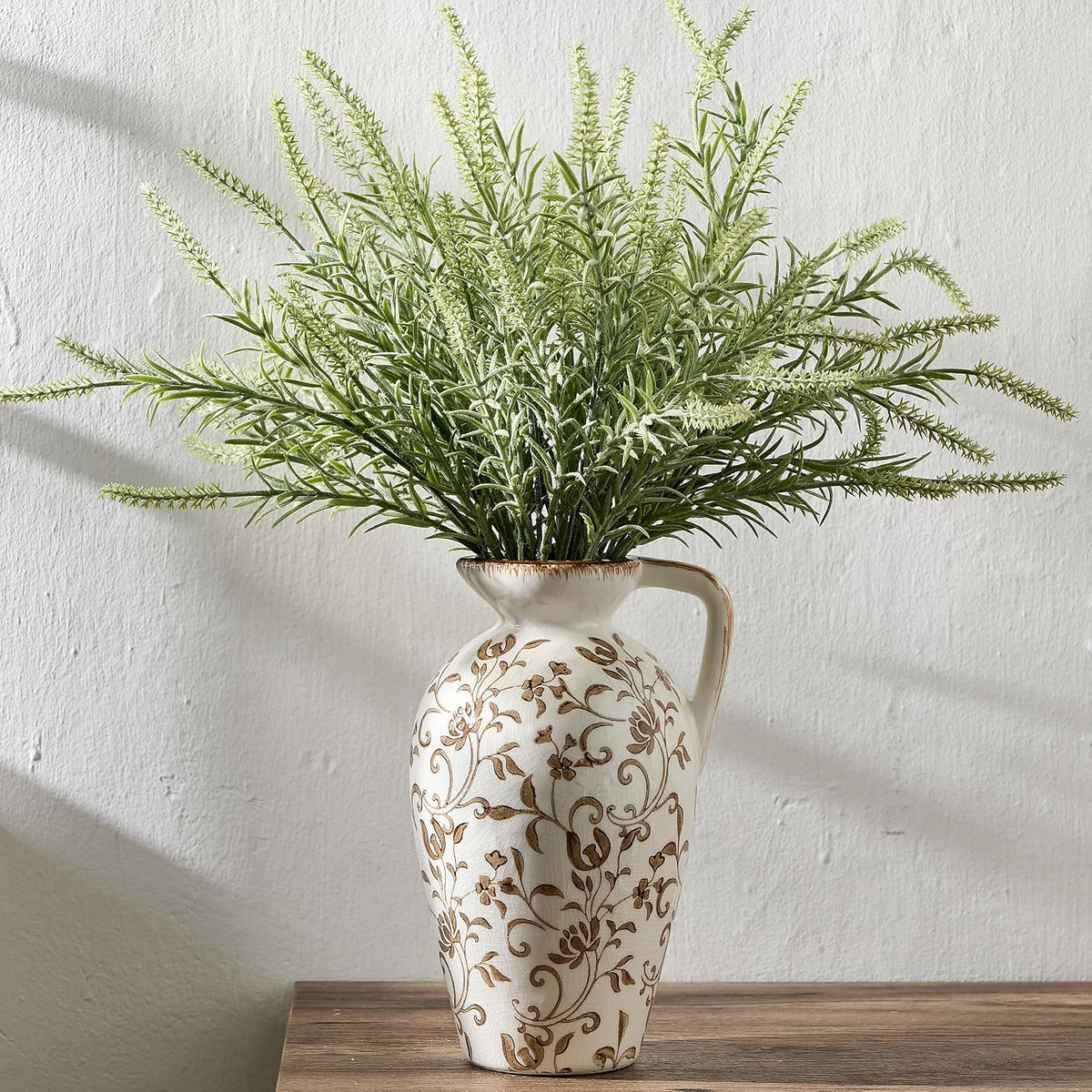 8.9 Inch Vintage Brown Chinoiserie Floral Vase, Antique Rustic Ceramic Vase for Home Decor, Living Room, Bookshelf, Office, Entryway, Garden, Chinoiserie Decor, Tuscan Decor