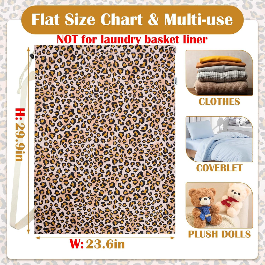 Canvas Laundry Bag with Shoulder Strap & Drawstring, Leopard, 23"W x 29"H