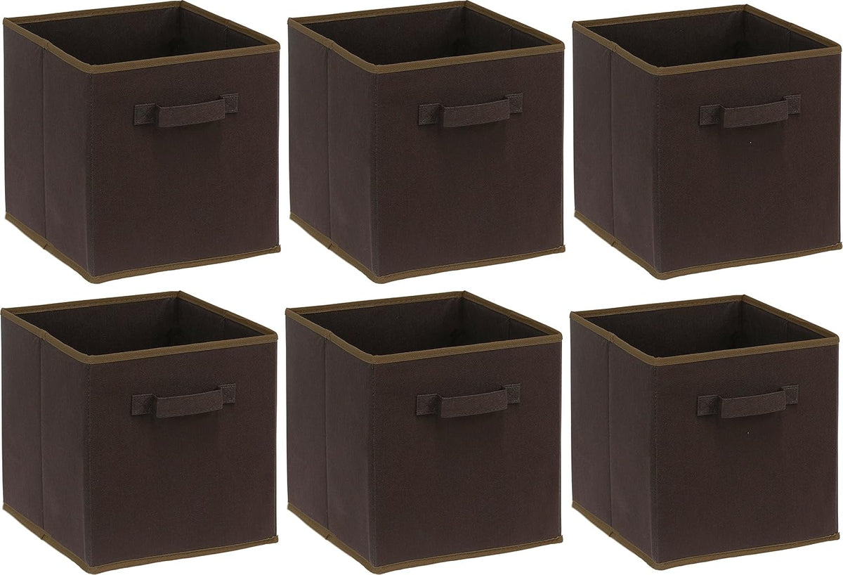 Simple Houseware Foldable Cube Storage Bins, 11-Inch Brown, 6-Pack Fabric Cubes Organizer for Closet or Shelves