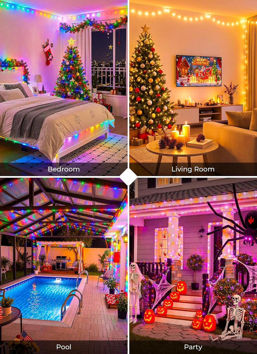 Minetom 200 LED Color Changing Fairy Lights, 66FT String Lights Silver Wire