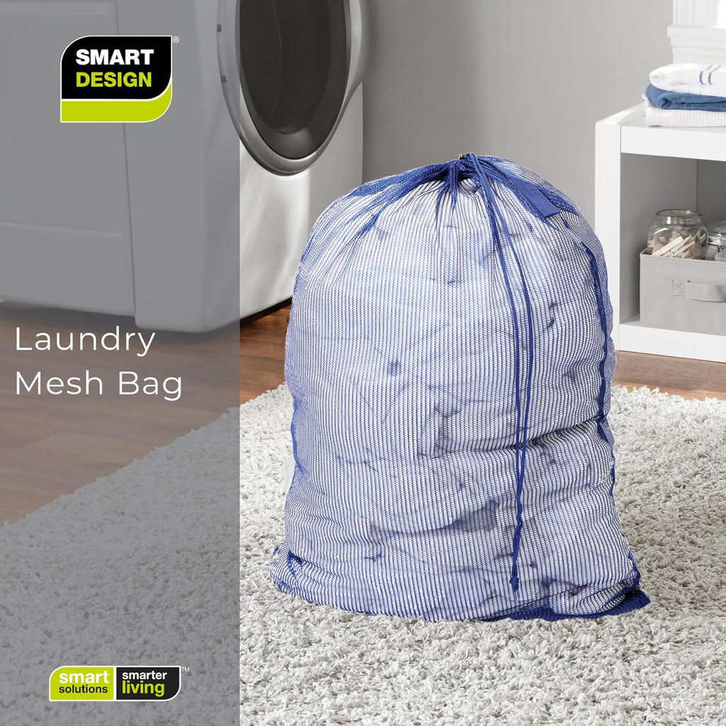 Smart Design Mesh Laundry Bag w/ Handle & Push Lock Drawstring - VentilAir Mesh Material - for Clothes & Laundry - Home Organization (Holds 3 Loads) (36 x 24 Inch) [Blue]
