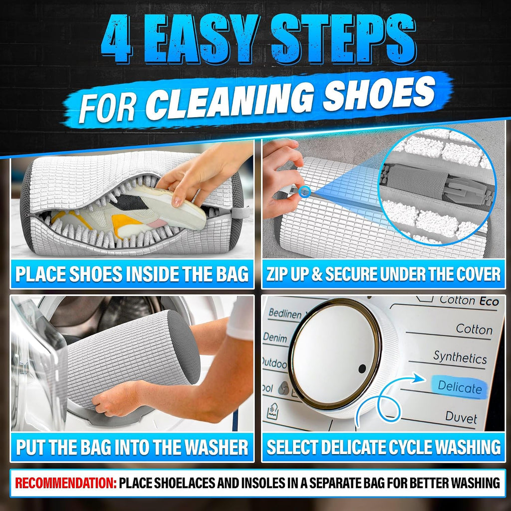 2 Pcs XXL Shoe Washing Machine Bag, Tennis Shoe Laundry Bag, White